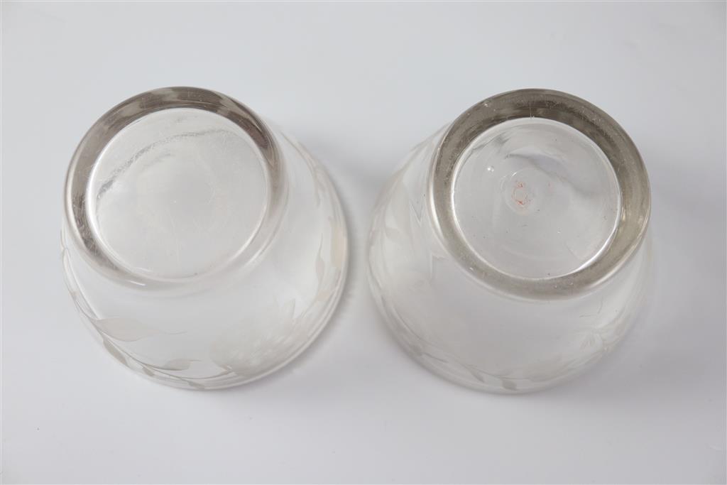 A pair of glass sugar or rinsing bowls, c.1745, of Jacobite significance, 10.5cm diameter